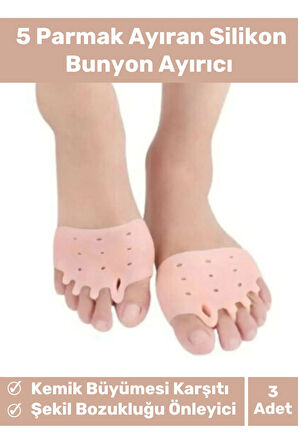 Kemik Büyümesi Karşıtı Şekil Bozukluğu Önleyici Ayak 5 Parmak Ayıran Silikon Bunyon Ayırıcı 3'lü Set