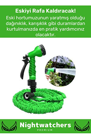 Premium Seri Dolaşmaz Kırılmaz 7 Kademeli Uzayan Bahçe Sulama Araç Yıkama Tabancalı 15 Metre Hortum
