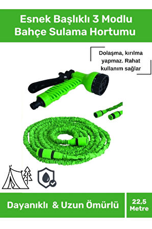 Premium Dolaşmaz Kırılmaz 7 Kademeli Uzayan Bahçe Sulama Araç Yıkama Tabancalı 22,5 Metre Hortum