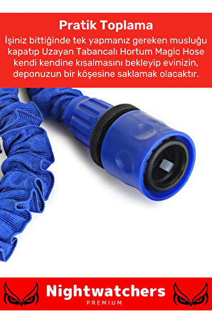 Premium Seri Dolaşmaz Kırılmaz 7 Kademeli Uzayan Bahçe Sulama Araç Yıkama Tabancalı 15 Metre Hortum