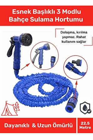 Premium Dolaşmaz Kırılmaz 7 Kademeli Uzayan Bahçe Sulama Araç Yıkama Tabancalı 22,5 Metre Hortum