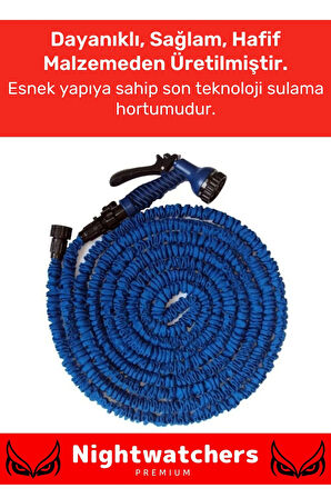 Premium Dolaşmaz Kırılmaz 7 Kademeli Uzayan Bahçe Sulama Araç Yıkama Tabancalı 22,5 Metre Hortum