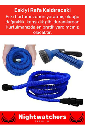 Premium Seri Dolaşmaz Kırılmaz 7 Kademeli Uzayan Bahçe Sulama Araç Yıkama Tabancalı 30 Metre Hortum