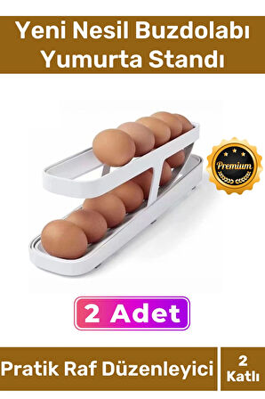 Deluxe Buzdolabı Plastik 2 Katlı Kullanışlı Pratik Raf Düzenleyici Yeni Nesil Yumurta Standı 2 Adet