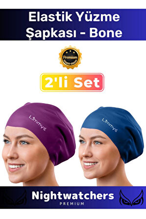 Deluxe Su Geçirmez Sızdırmaz Renkli Silikon Yüzücü Havuz Deniz Bone Elastik Yüzme Şapkası 2'li Set
