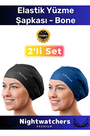 Deluxe Su Geçirmez Sızdırmaz Renkli Silikon Yüzücü Havuz Deniz Bone Elastik Yüzme Şapkası 2'li Set