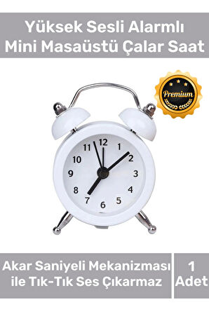 Deluxe Yüksek Sesli Alarmlı Pilli Dekoratif Çift Çanlı Mini Masaüstü Analog Dekoratif Çalar Saat