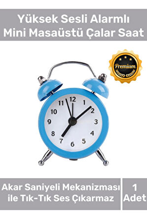 Deluxe Yüksek Sesli Alarmlı Pilli Dekoratif Çift Çanlı Mini Masaüstü Analog Dekoratif Çalar Saat