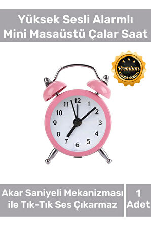Deluxe Yüksek Sesli Alarmlı Pilli Dekoratif Çift Çanlı Mini Masaüstü Analog Dekoratif Çalar Saat