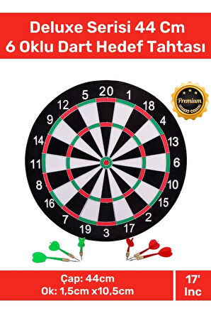 Deluxe Seri Kaliteli 17' Her Yaş Için Iç Dış 44 Cm Kız Erkek Çocuk 6 Ok Dart Ahşap Hedef Tahtası