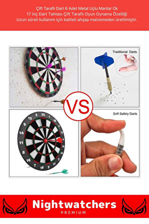 Deluxe Seri Kaliteli 17' Her Yaş Için Iç Dış 44 Cm Kız Erkek Çocuk 6 Ok Dart Ahşap Hedef Tahtası