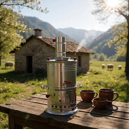 PASLANMAZ ODUNLU 5 LİTRE TEK MUSLUKLU SEMAVER