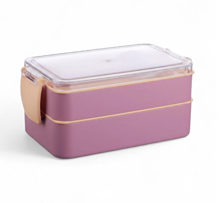 Titiz Fely 2 katlı Öğle Yemeği Kabı - Çatal Kaşık Dahil - Sızdırmaz & Kilitli Lunch Box- Mor Renk