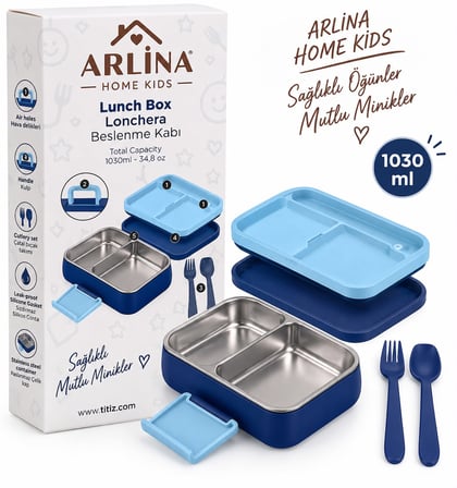 Arlina Home Kids Paslanmaz Çelik 4 Bölmeli Astronot Model Beslenme Kutusu 1030ML