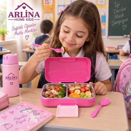 304 Paslanmaz Çelik 4 Bölmeli Unicorn Model Beslenme Kutusu 1030ML