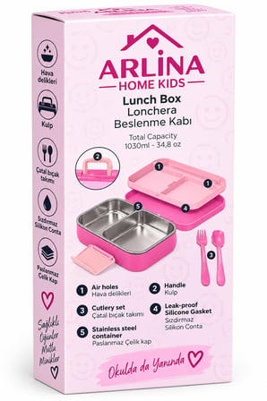 304 Paslanmaz Çelik 4 Bölmeli Unicorn Model Beslenme Kutusu 1030ML