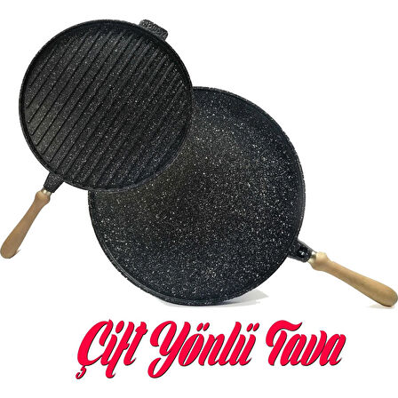 Çift Taraflı TAM DÖKÜM 34 CM  KALİTELİ Bazlama Gözleme Katmer ızgara mangal Tavası