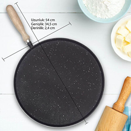 Çift Taraflı TAM DÖKÜM 34 CM  KALİTELİ Bazlama Gözleme Katmer ızgara mangal Tavası