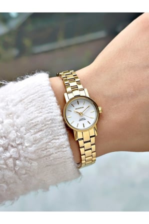 Özel Tasarım Çelik Kordon Çelik Kasa Altın Renk Kadın Kol Saati 1258MR