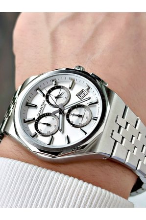 Fonksiyonlu Gümüş Renk Safir Cam Çelik Kordon Çelik Kasa Erkek Kol Saati 1288MR
