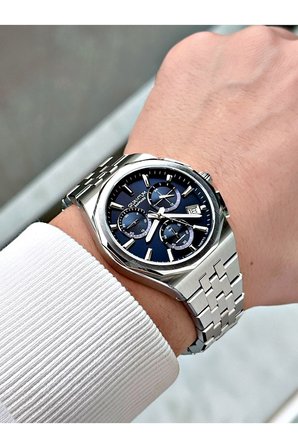 Fonksiyonlu Gümüş-Lacivert Renk Safir Cam Çelik Kordon Çelik Kasa Erkek Kol Saati 1288MR