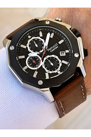 Function Fonksiyonlu Kahverengi Renk 3 Atm Su Geçirmez Deri Kordon Erkek Kol Saati