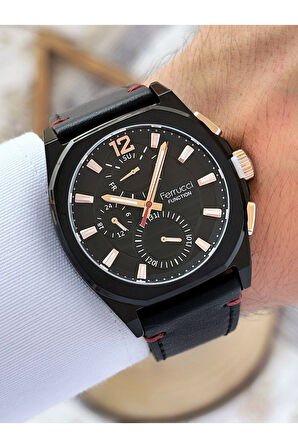 Fonksiyonları Aktif Siyah Renk 3 Atm Su Geçirmez Deri Kordon Erkek Kol Saati