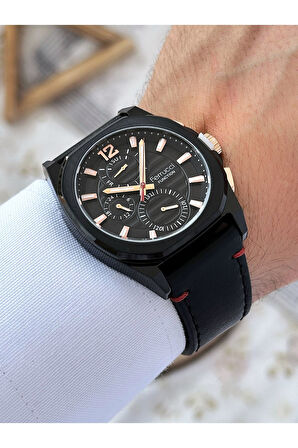 Fonksiyonları Aktif Siyah Renk 3 Atm Su Geçirmez Deri Kordon Erkek Kol Saati