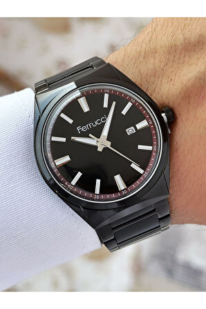 Özel Tasarım Takvimli Siyah Renk Su Geçirmez Çelik Kordon Erkek Kol Saati