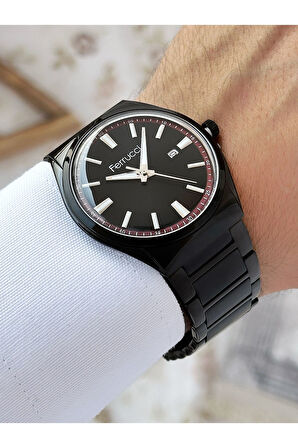 Özel Tasarım Takvimli Siyah Renk Su Geçirmez Çelik Kordon Erkek Kol Saati