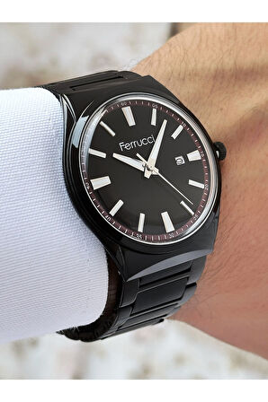 Özel Tasarım Takvimli Siyah Renk Su Geçirmez Çelik Kordon Erkek Kol Saati