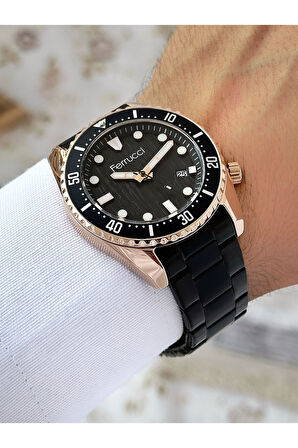 Takvimli Siyah Renk Su Geçirmez Çelik Kordon Erkek Kol Saati
