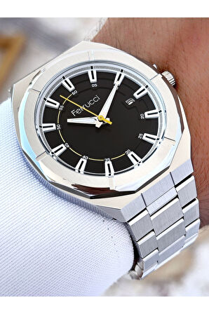 Özel Tasarım Takvimli Gümüş Renk Su Geçirmez Çelik Kordon Erkek Kol Saati