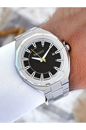 Özel Tasarım Takvimli Gümüş Renk Su Geçirmez Çelik Kordon Erkek Kol Saati