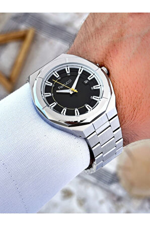 Özel Tasarım Takvimli Gümüş Renk Su Geçirmez Çelik Kordon Erkek Kol Saati