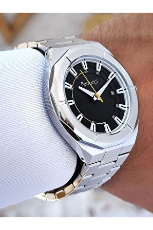 Özel Tasarım Takvimli Gümüş Renk Su Geçirmez Çelik Kordon Erkek Kol Saati