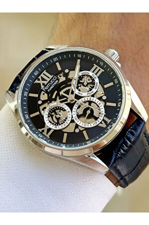 Function Fonksiyonlu Lacivert Renk 3 Atm Su Geçirmez Deri Kordon Erkek Kol Saati