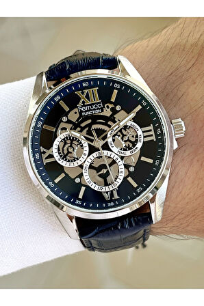 Function Fonksiyonlu Lacivert Renk 3 Atm Su Geçirmez Deri Kordon Erkek Kol Saati