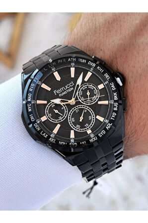 Function Fonksiyonlu Siyah Renk 3 Atm Su Geçirmez Çelik Kordon Erkek Kol Saati