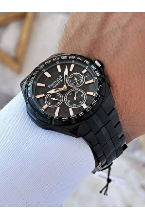 Function Fonksiyonlu Siyah Renk 3 Atm Su Geçirmez Çelik Kordon Erkek Kol Saati
