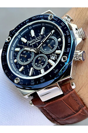 Function Fonksiyonlu Kahverengi Renk 3 Atm Su Geçirmez Deri Kordon Erkek Kol Saati