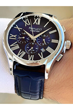 Function Fonksiyonlu Lacivert Renk 3 Atm Su Geçirmez Deri Kordon Erkek Kol Saati