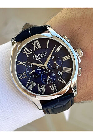 Function Fonksiyonlu Lacivert Renk 3 Atm Su Geçirmez Deri Kordon Erkek Kol Saati