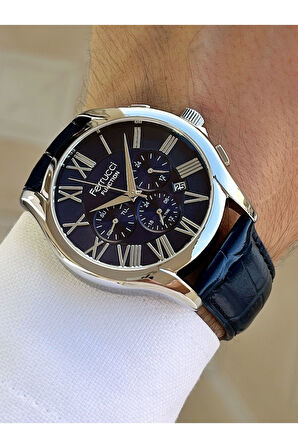 Function Fonksiyonlu Lacivert Renk 3 Atm Su Geçirmez Deri Kordon Erkek Kol Saati