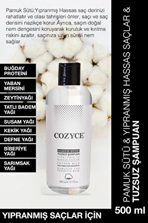 Cozyce Pamuk Sütü & Yıpranmış Hassas Saçlar & Tuzsuz Şampuan 500 ml