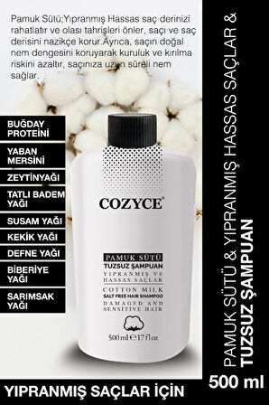 COZYCE PAMUK SÜTÜ TUZSUZ ŞAMPUAN YIPRANMIŞ HASSAS SAÇLAR 500ML