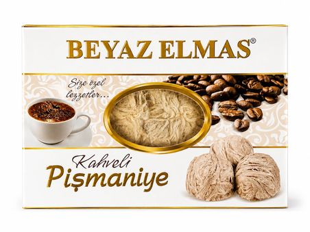 Beyaz Elmas Kahveli Pişmaniye 250 Gr - Geleneksel Türk Pişmaniyesi - Kahve Aromalı Tel Helva