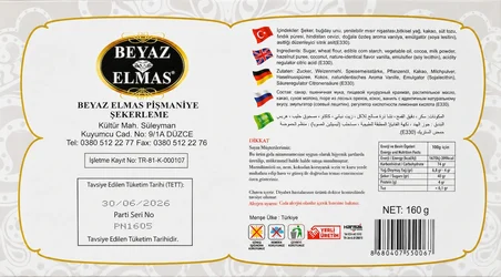beyaz elmas çikolata kaplı pişmaniye 160 gr -  pancar şekerli - fındıklı ve çikolatalı premium pişmaniye