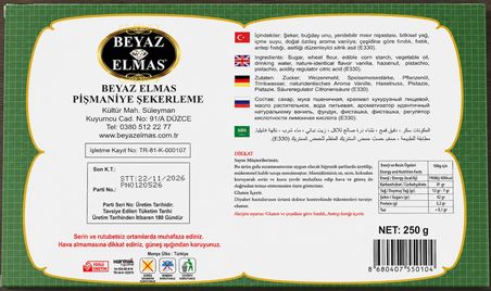 beyaz elmas fıstıklı saray helvası 250 gr -  pancar şekerinden üretilmiştir - antep fıstıklı geleneksel tel helva