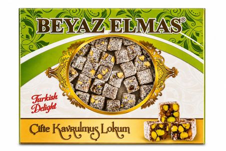 Beyaz Elmas Çifte Kavrulmuş Lokum 300 Gr - Antep Fıstıklı Türk Lokumu - Hindistan Cevizli Premium Lokum